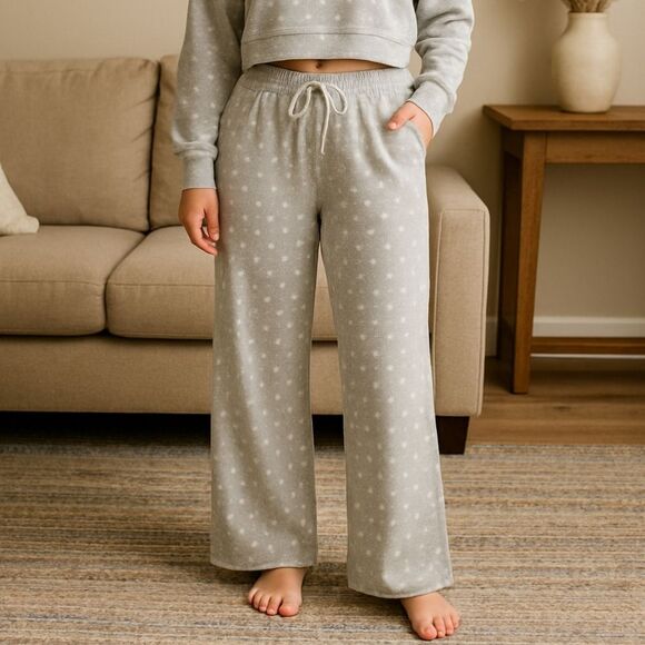 NAUTICA S Gray & White Polka Dot Fleece Pajama Pants PJ'S Jammies Loungewear - Picture 1 of 9